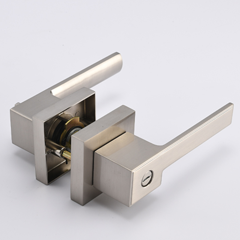 S7809 Contemporary Square Privacy Door Lever til soveværelse eller badeværelse,nøglefri låsedørknapper indstillet i satinnikkel