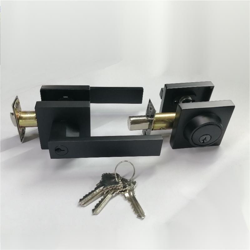 Firkantet indgangsarm med enkelt cylinder deadbolt sæt,nøgle af kombinationsdørlås, tung indgangsdørlåst, matte sort 1 pakke